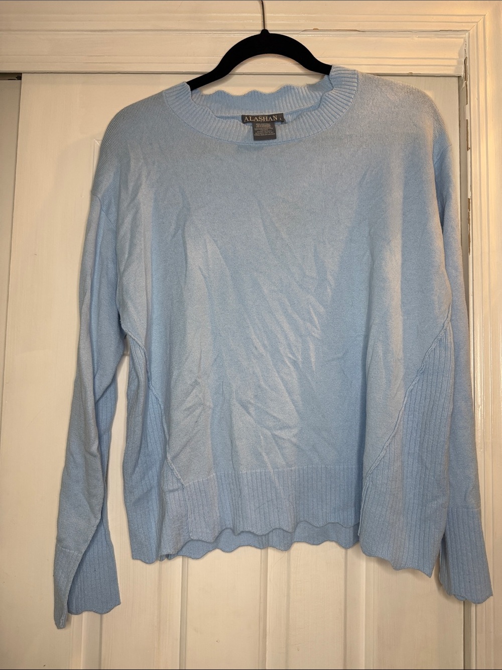Alashan Light Blue Crewneck Sweater With Scallop Trim